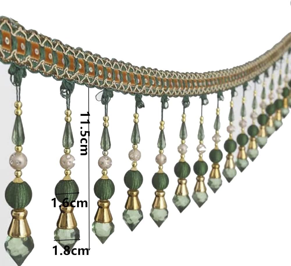 3yards Beading Fringe Trimming Long Beads Tassel Curtain Trim Ribbon Trim for Cover Edge Decorative (green) - Crafty Corner
