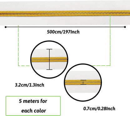 DOITEM 16.5 Yards 3 Pieces Sewing Zippers #5 Nylon Coil Zippers Assorted Zipper for Sewing with 30 Zipper Sliders for DIY Tailor Sewing Crafts Supplies, White