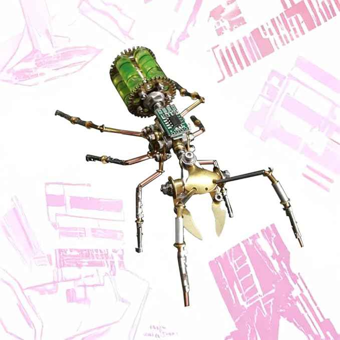 Steampunk Mechanical Ant Model Kit for Adults – 3D DIY Metal Insect Puzzle with Retro Brass Design, Collectible Robot Sculpture for Home & Office Decor, Gift for Hobbyists and Makers (Gatling Ant)