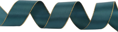 ITIsparkle 1" Inch Double Faced Satin Ribbon 25 Yards with Gold Edges, 1" X 25Yd - Teal - Crafty Corner