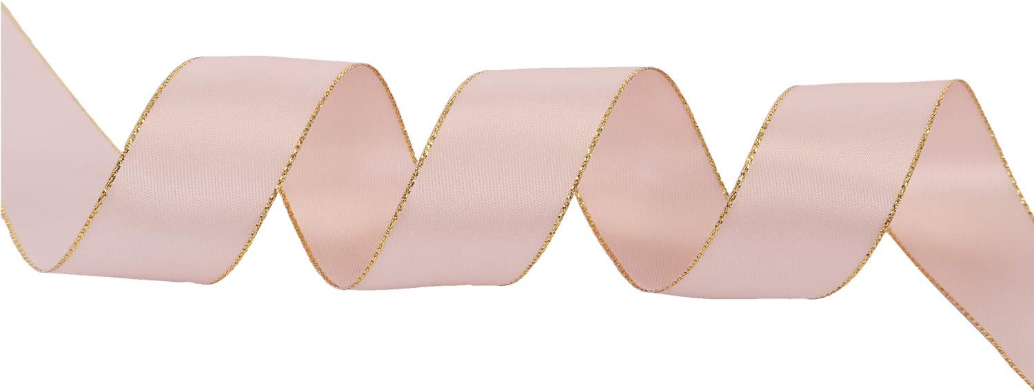 ITIsparkle 1" Inch Double Faced Satin Ribbon 25 Yards with Gold Edges, 1" X 25Yd - Vanilla - Crafty Corner
