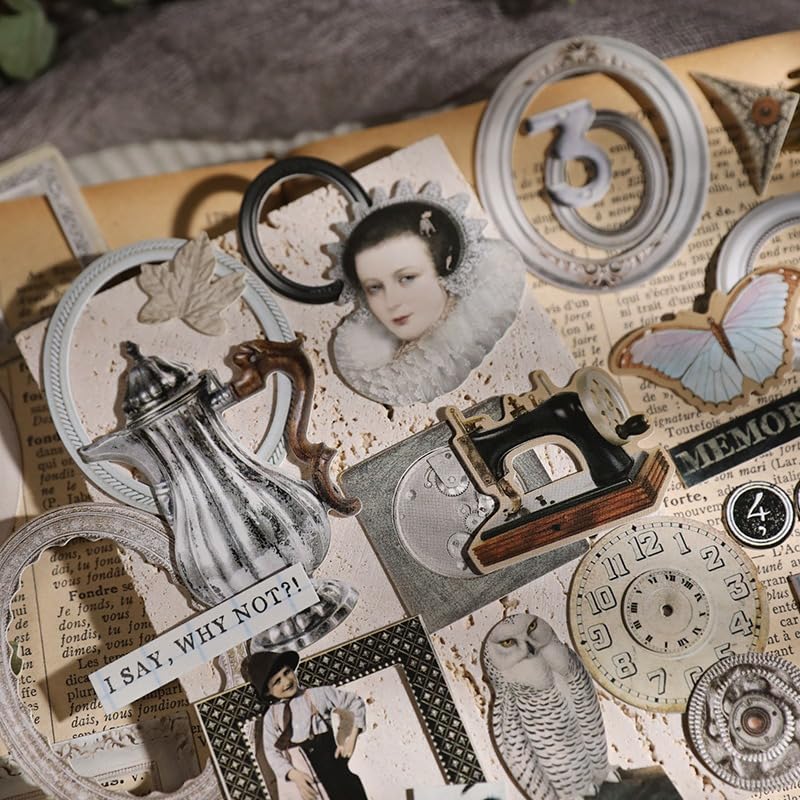 Vintage Junk Journal Items Kit Pre Cut Paper Cards Cutout Cardstock Art Aesthetic Decor Hollow Out Craft Elements Small Embellishments Supplies for Adults Scrapbook Pack