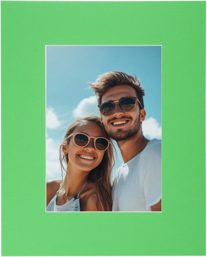 uxcell Picture Mats, 8 x 10 Mat Board Center for 5 x 7 Pictures Acid Free White Core Bevel Cut Frame Mattes with Backing for Display Art Measuring, Green