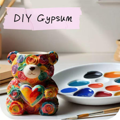 Animal Resin Molds Silicone 3D Cute Bear with Rose Epoxy Resin Jar Plaster Candle Holder Wax Molds for Candle Making