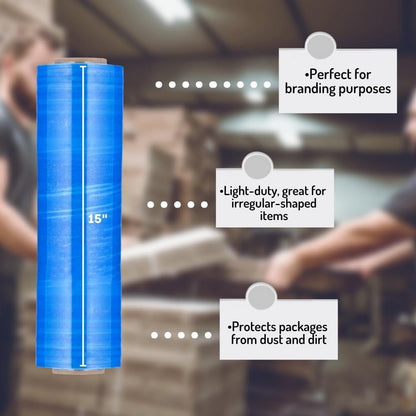 PSBM Blue Stretch Wrap, 15 Inch x 1476 Feet, 72 Pack, Tinted Pre-Stretched Shrink Wrap Film for Moving, Packaging, Pallet Wrapping