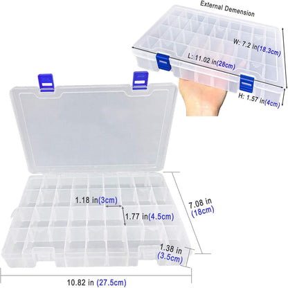 Qualsen Plastic Organizer Storage Box with Adjustable Dividers, Fishing Tackle Box and Bead Organizer Box for Jewelry, Beads, Earrings, Tools, Fishing Hooks, and Small Accessories（34 Grid）