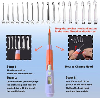 Yarniss Crochet Hooks with Counter 2.0mm-14.0mm,18 Size Digital Counting & Lighted Crochet Hooks Set with Case