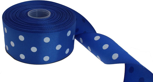 Polka Dot Grosgrain Ribbon 25 Yard Each Roll 100% Polyester (1/1-2", Royal Blue) - Crafty Corner