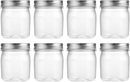 novelinks 8 oz Clear Plastic Jars with Screw-On Lids - BPA-Free Refillable Storage Containers for Slime, Spices, Crafts, Kitchen & Home Organization (8 Pack,Silver)
