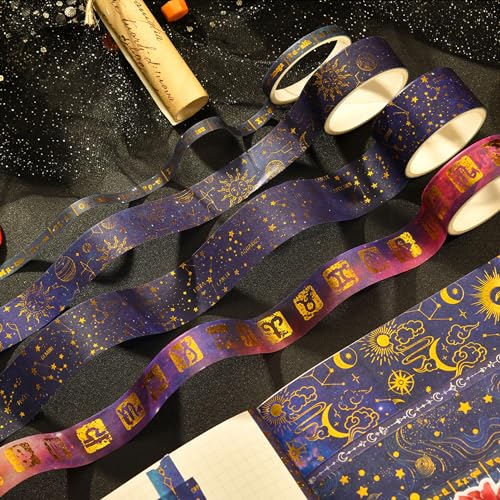 20 Rolls Galaxy Washi Tape Set Stars Arts Adhesive Tapes Gold Silver Foil Decorative Masking Tape Sets for Craft (120 Foot)