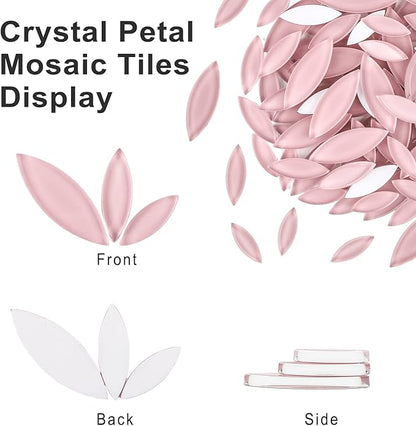 Youway Style Pink Leaf Mosaic Tiles for Crafts Bulk,200g Petal Mosaic Glass Pieces,Flower Glass Tiles for Christmas Mosaic Decorations,Garden Mosaic Supplies Kit