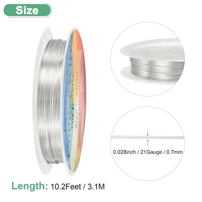 0.7 mm/21 Gauge Copper Wire for Jewelry Making, 10.2FT Copper Beading Craft Wire for Jewelry/Weaving/DIY Crafting/Planting, Color-Retaining [3.1M, Bright Silver]
