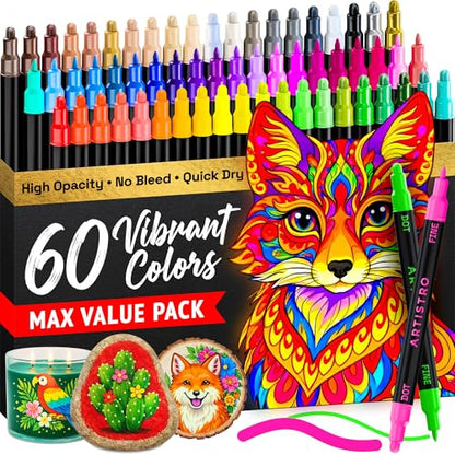 Dual Tip Acrylic Paint Marker Pens (60 Count)