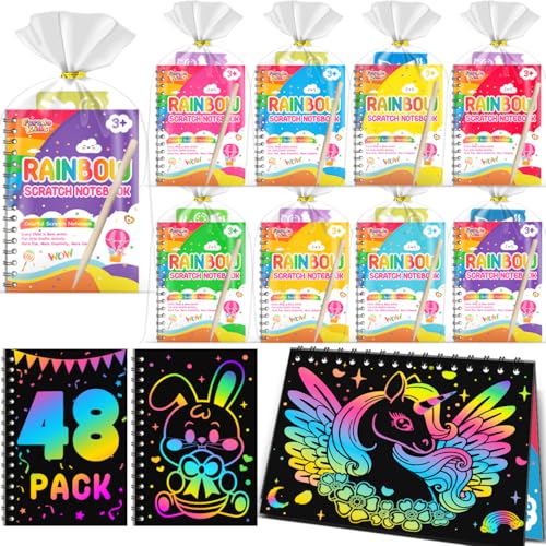 48 Pack Rainbow Scratch Notebook Art Party Favors for Kids (48 Count)