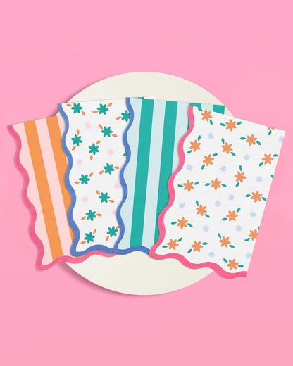 xo, Fetti Italian Summer Wavy Floral Stripe Napkins - 3-ply, 24 pcs | Bachelorette Party Decorations, Last Toast Coast, Birthday Party Supplies, Flower Baby Shower, Stripe Wavy Cocktail Decor