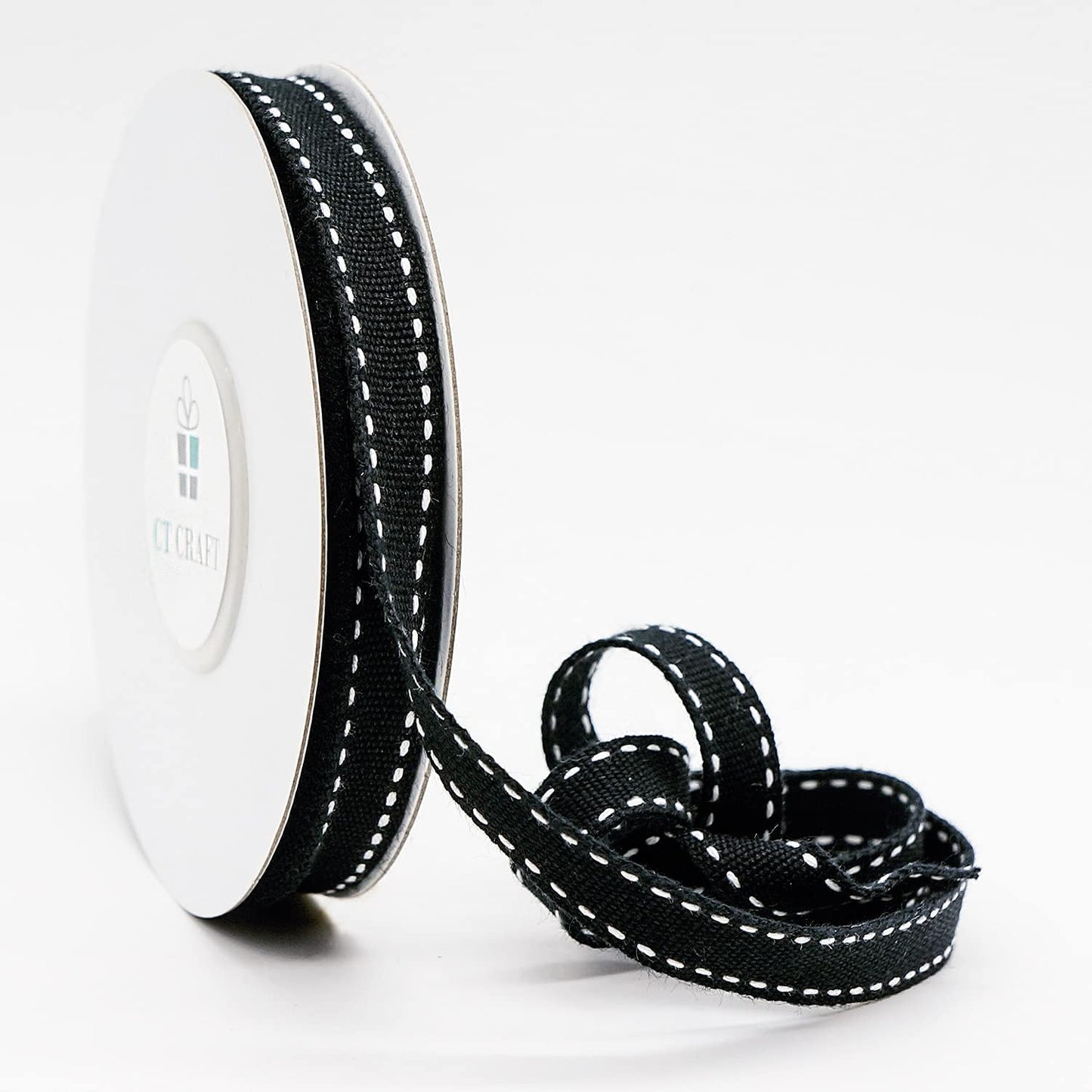 CT CRAFT LLC Black Cotton White Stitched Ribbon 3/8" x 10 Yards for Home Décor Gift Present Wrapping DIY Crafts Birthday Wedding Bouquet Christmas - Crafty Corner
