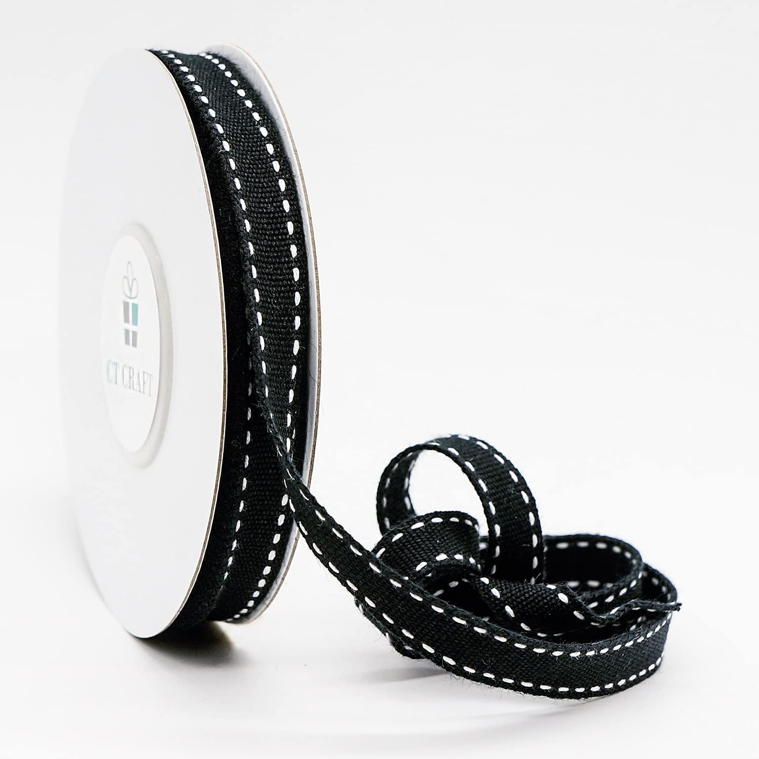 CT CRAFT LLC Black Cotton White Stitched Ribbon 3/8" x 10 Yards for Home Décor Gift Present Wrapping DIY Crafts Birthday Wedding Bouquet Christmas - Crafty Corner