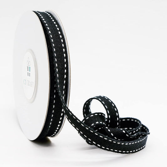 CT CRAFT LLC Black Cotton White Stitched Ribbon 3/8" x 10 Yards for Home Décor Gift Present Wrapping DIY Crafts Birthday Wedding Bouquet Christmas - Crafty Corner