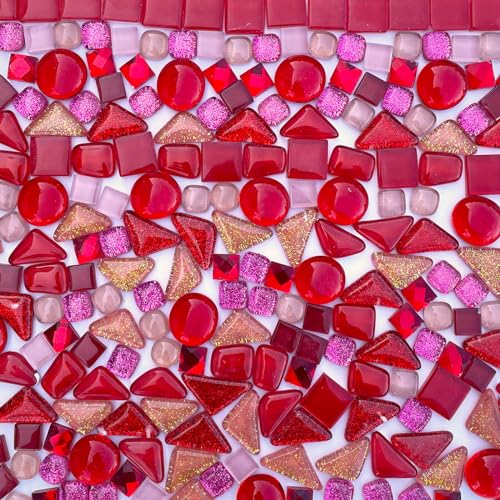 1.1LB Red Mixed Irregular Crystal Glass Mosaic Tiles for Crafts (17.6 Ounce)