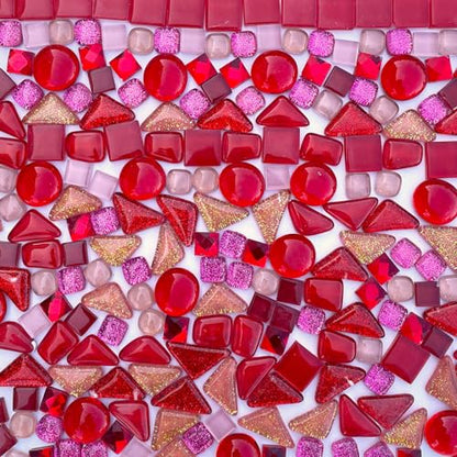 1.1LB Red Mixed Irregular Crystal Glass Mosaic Tiles for Crafts (17.6 Ounce)