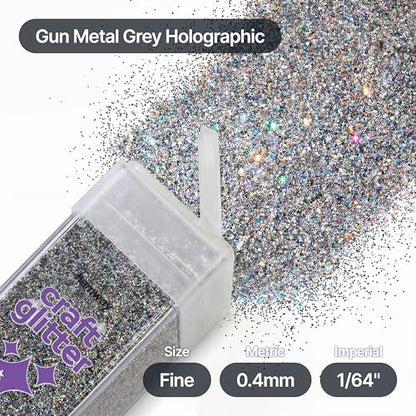 Craft Glitter Shaker Gun Metal Grey Holographic 130g Fine (4.58562 Ounce)