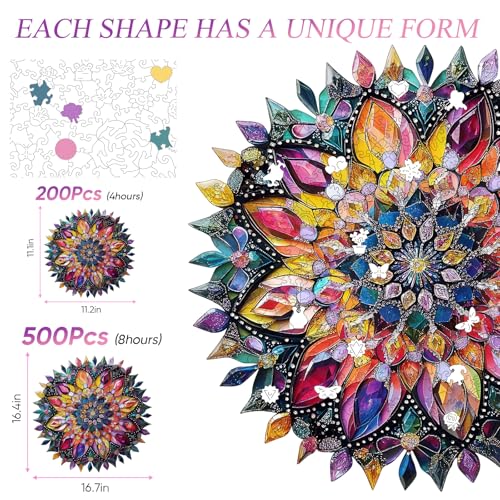 Wooden Puzzles for Adults Diamond Mandala 200 Pieces 11.1x11.2 in (200 Count)