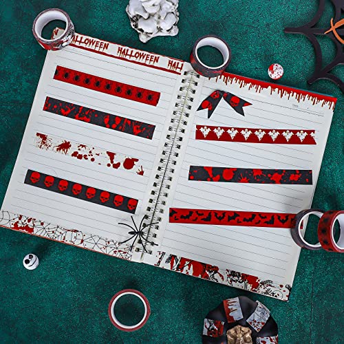 12 Rolls Halloween Bloody Washi Tapes Blood Spatter Spooky Bloodstain Skull Ghost Masking Tapes 15mm Scary Bloody Washi Tape Set for Scrapbook Journal DIY Craft Gift Wrapping (12 Count)