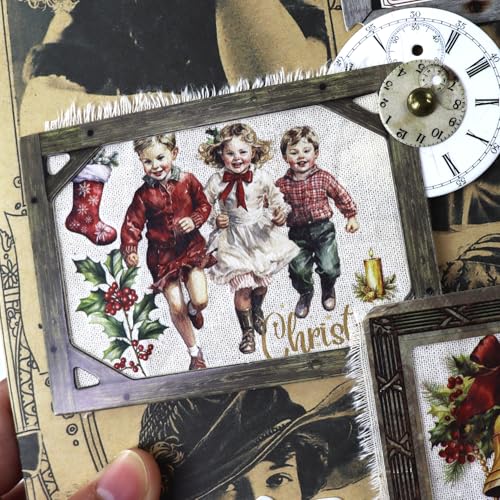 Vintage Junk Journal Items Kit Pre Cut Paper Cards Cutout Cardstock Art Aesthetic Decor Hollow Out Craft Elements Small Embellishments Supplies for Adults Scrapbook Pack