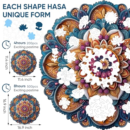 Wooden Puzzles for Adult Colorful Mandala 200 Pieces 11.4x11.4 in (200 Count)