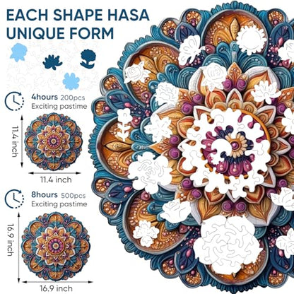 Wooden Puzzles for Adult Colorful Mandala 200 Pieces 11.4x11.4 in (200 Count)