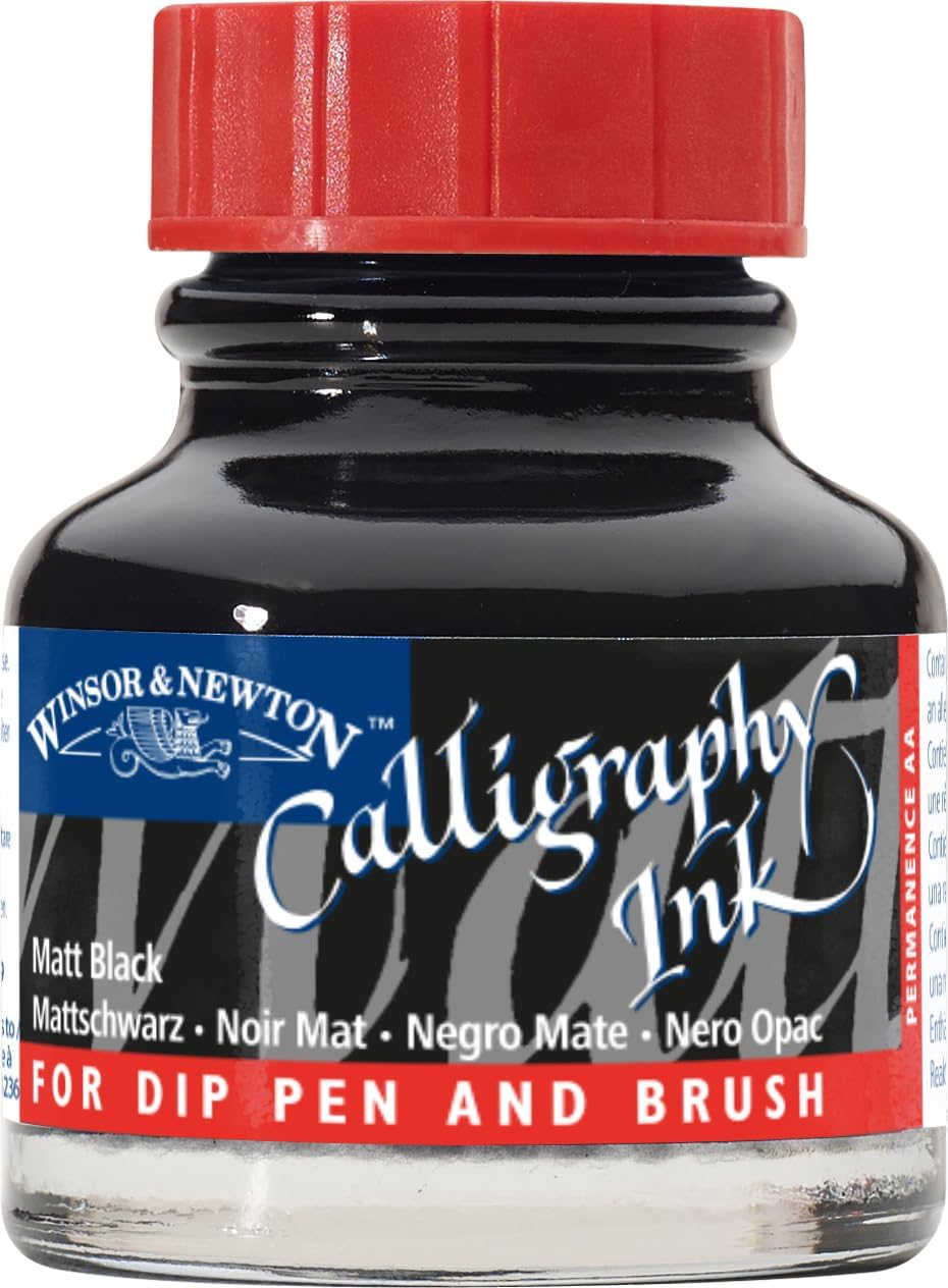 Winsor & Newton Calligraphy Ink, 30ml (1-oz) Bottle, Matt Black - Crafty Corner