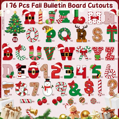 176 Pcs Christmas Bulletin Board Decorations Letters Numbers (176 Count)
