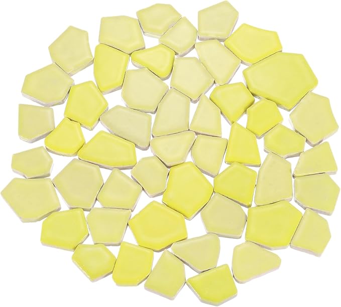 uxcell 500g/1.1LB Irregular Ceramics Mosaic Tiles, 2.3-4.2 cm Bulk Stained Ceramic Mosaic Pieces Stones Mosaic Kits for DIY Art Craft Projects Home Decor, Yellow