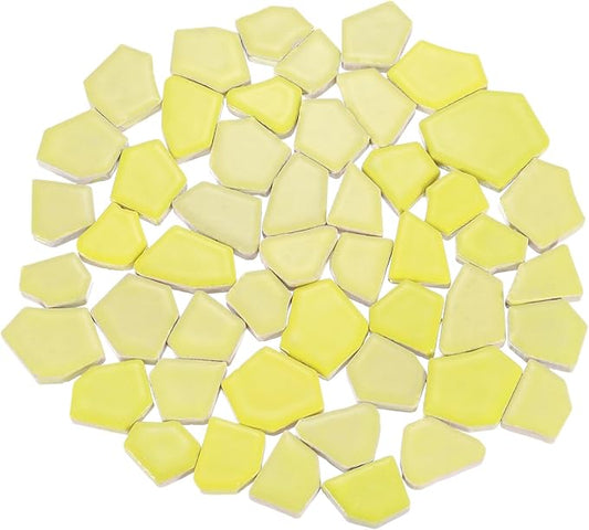 uxcell 500g/1.1LB Irregular Ceramics Mosaic Tiles, 2.3-4.2 cm Bulk Stained Ceramic Mosaic Pieces Stones Mosaic Kits for DIY Art Craft Projects Home Decor, Yellow