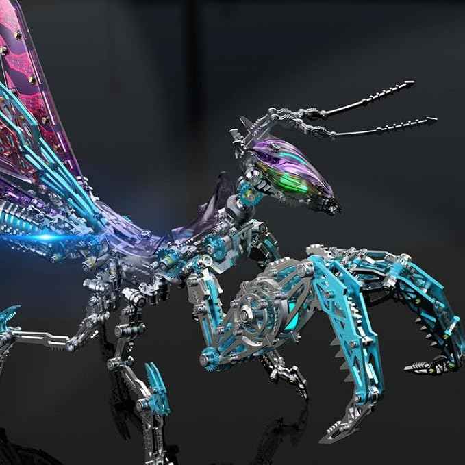 Metalkitor 3D Metal Puzzles for Adults, Giant Mantis Model Kit with Magic Wand - Steampunk DIY Ornament - Assembly Jigsaw Craft Brain Teaser - Perfect Room Decor and Gift Choice(1200+PCS, Purple)