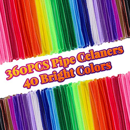360 Pieces Pipe Cleaners 40 Assorted Colored Chenille Stems
