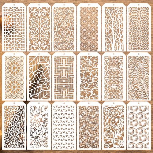 8x4 Inch Texture Stencils for Painting (18 Count)