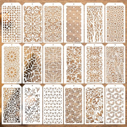 8x4 Inch Texture Stencils for Painting (18 Count)