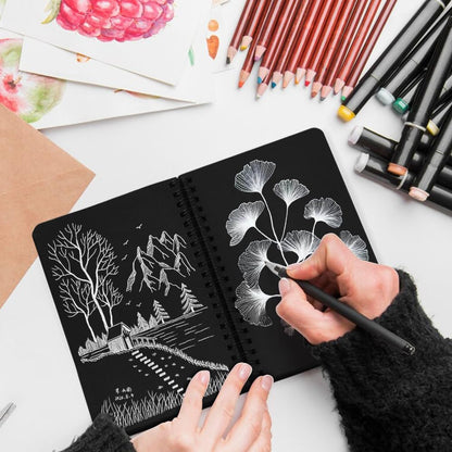 5x7in Black Paper Mixed Media Sketchbook, 110gsm Spiral Bound Art Journal Sketchbook, 70Sheets Acid-Free Travel Pocket Sketch Pad for Drawing, Illustration, Ideal for Most Dry Media - Crafty Corner