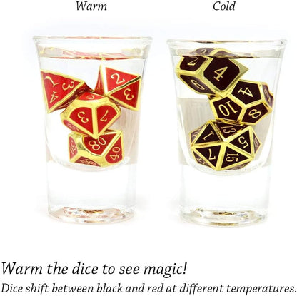 Haxtec Metal DND Dice Set Heat Sensitive Color Changing Metal Dice Polyhedral D&D Dice Compatible with Dungeons and Dragons RPG -Gold Black Red Shift