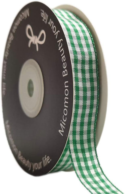 Green Gingham Plaid Checked Ribbon 25 Yards Each Roll 100% Polyester (5/8",Green) - Crafty Corner