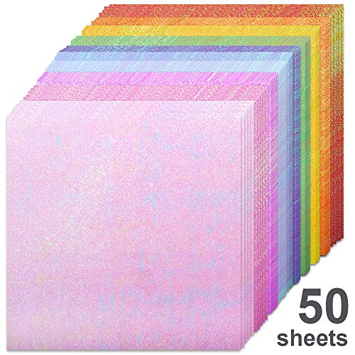 50 Sheets Shiny Origami Paper 10 Color Square Iridescent Origami Paper (50 Count )
