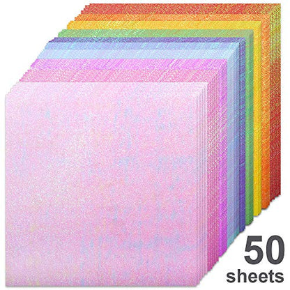 50 Sheets Shiny Origami Paper 10 Color Square Iridescent Origami Paper (50 Count )