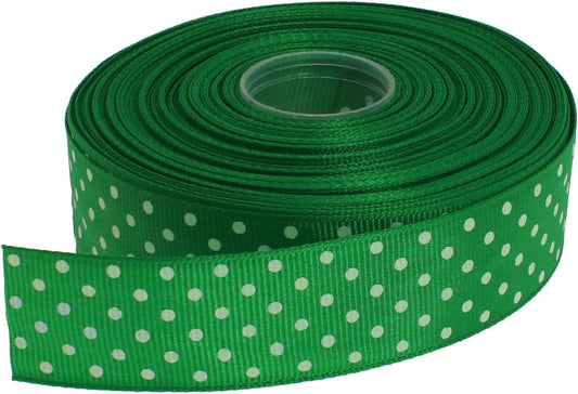 Polka Dot Grosgrain Ribbon 25 Yard Each Roll 100% Polyester (1", Green) - Crafty Corner