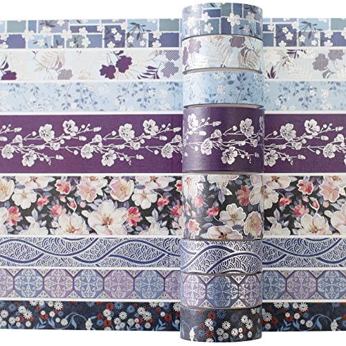 Elegance Blue Washi Tape Set 8 Rolls Wide Silver Embellishment Decorative Masking Tapes for Arts (8 Count)