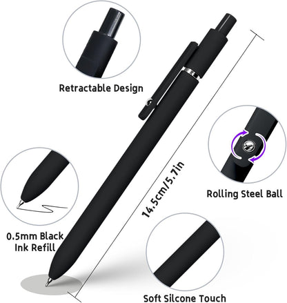 6 Pcs Gel Pens 0.5mm Quick Dry Black Ink Pens Fine Point Smooth Writing Pen, Cute Office and School Supplies Gifts for Women Teacher Students (6 Pcs Black White Grey Silver)