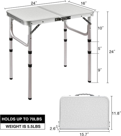 RedSwing 2ft Folding Camping Table,Small Portable Pinic Table Adjustable Height, Lightweight Aluminum Camping Table for Outdoor Indoor Hiking Camp