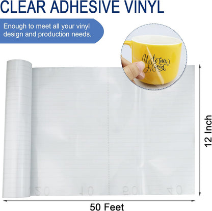 Clear Transfer Paper Tape Roll for Vinyl 12" x 50 FT Medium Tack for Adhesive Vinyl Signs, Application Clear Contact Paper Roll for Silhouette Cameo, Decals, Stickers, Windows (Transparent)