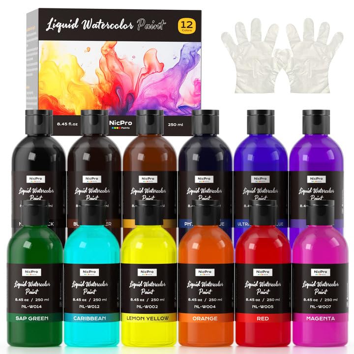 12 Colors Liquid Watercolor Paint Set (101.4 Fl Oz)