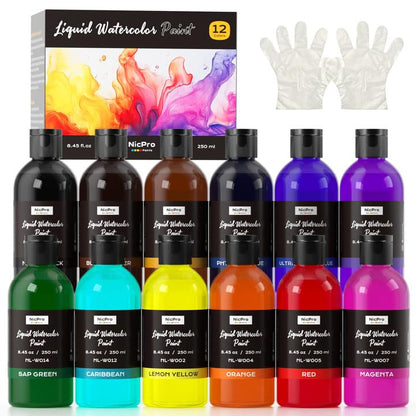 12 Colors Liquid Watercolor Paint Set (101.4 Fl Oz)